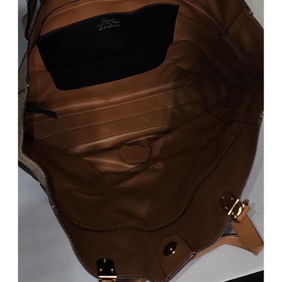 Ralph Lauren Tote Bag Cork Trim Black Faux Leather Shoulder Bag - Picture 5 of 10